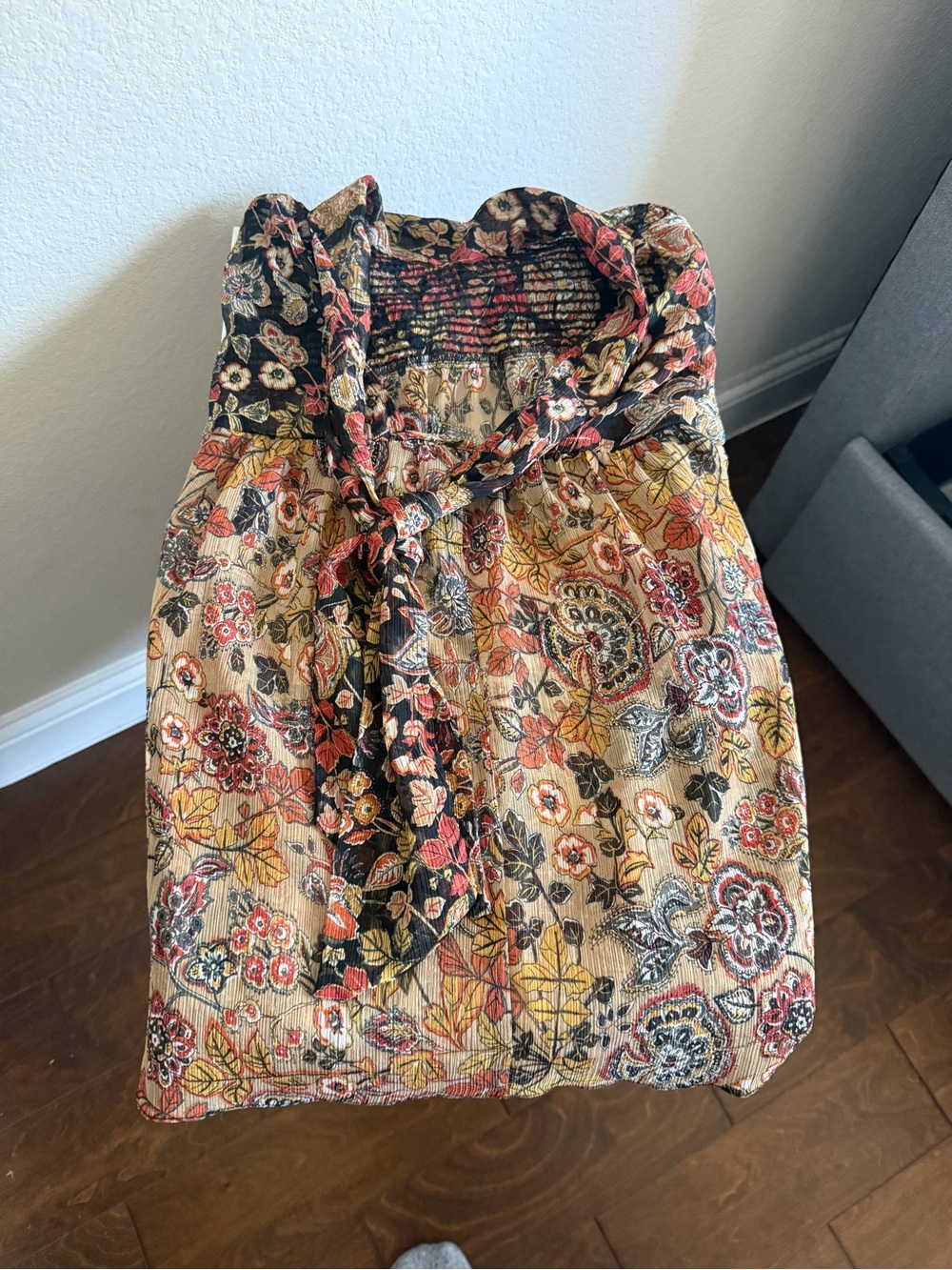 Zara Floral Paisley Tie-Neck Blouse - Brown